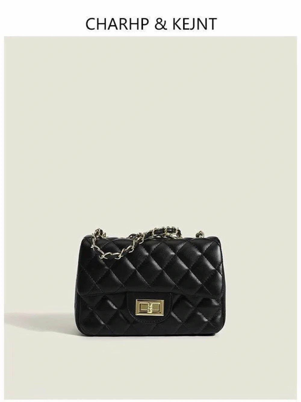 Black Quilted Shoulder Bag with Gold Chain